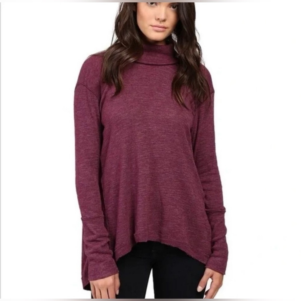 FREE PEOPLE Purple Split Back Turtle Neck Sweater